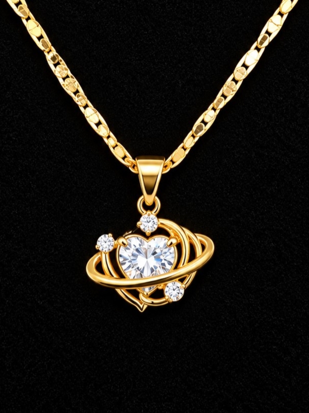 Gold Heart Orbit Pendant Necklace - Women Jewelry